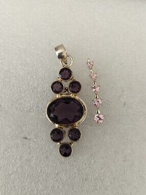 2 Pendant Gold-Tone Purple Crystal Pendant with Pink Gemstone